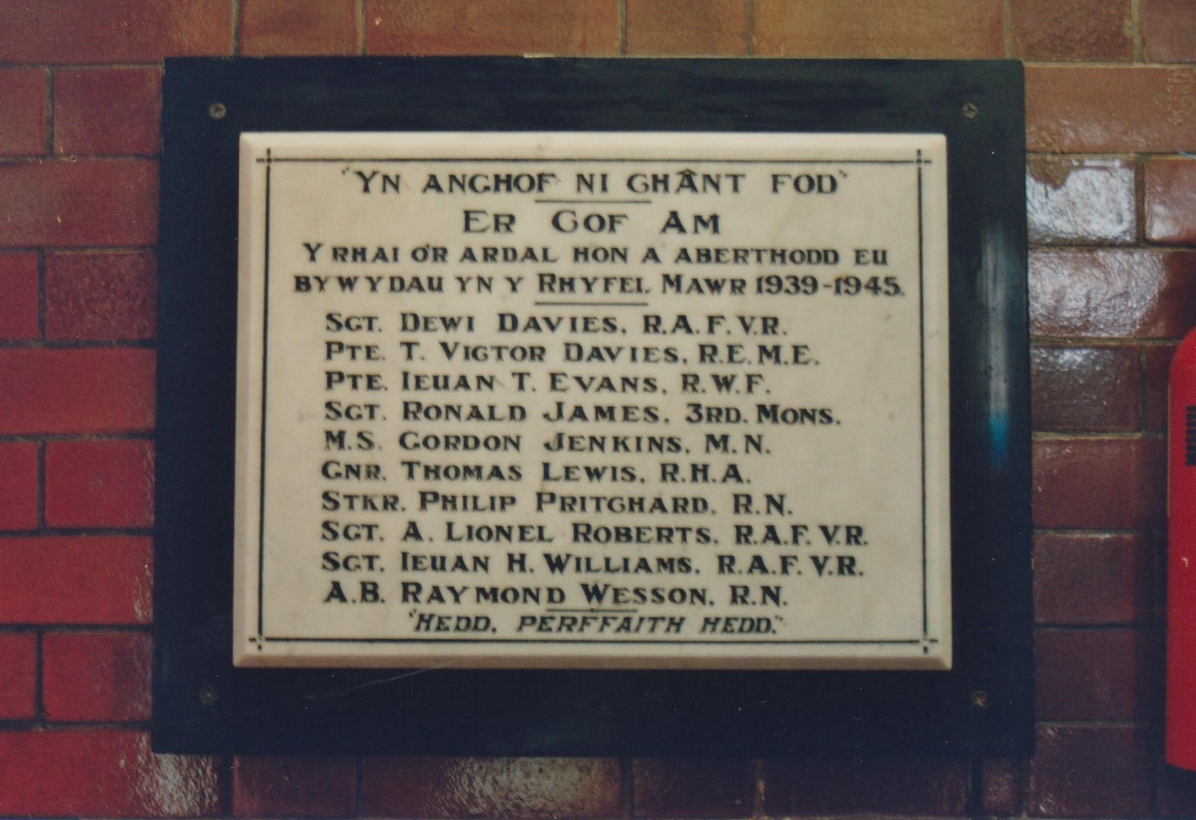 Gogre'rgraig Memorial Tablet for the Fallen of World War Two